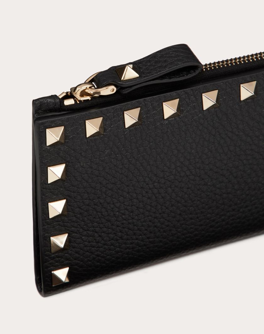 Valentino Handbags Portacarte Con Zip Rockstud In Vitello Granato per Donna in Poudre | Valentino IT Liquidazione