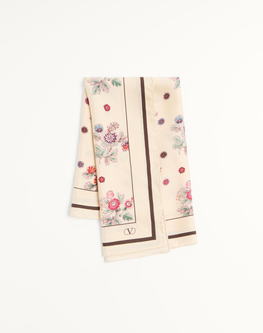 Valentino Handbags Foulard Papier Floral In Seta per Donna in Avorio/marrone | Valentino IT Solo un giorno rimasto