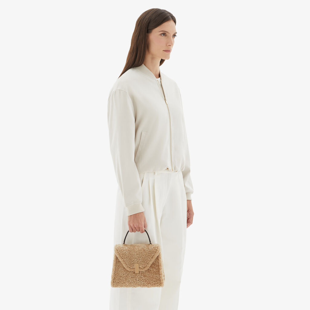 Valextra Borsa a mano da Donna di Lusso in Shearling Beige | Valextra Iside Fino Al -60%