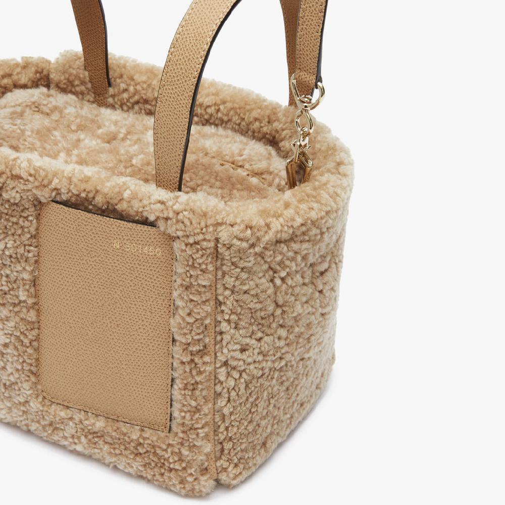 Valextra Borsa a secchiello da Donna in Shearling Beige | Valextra Soft Novità