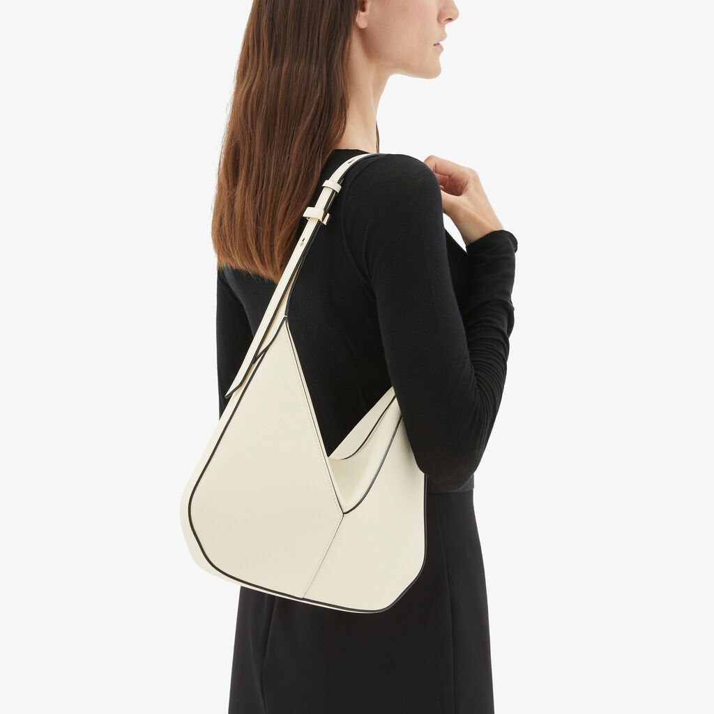 Valextra Borsa Hobo Vivi Mini | Pelle di vitello Millepunte Soft | Bianco Pergamena | Valextra Outlet