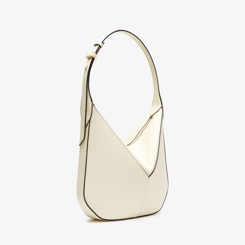 Valextra Borsa Hobo Vivi Mini | Pelle di vitello Millepunte Soft | Bianco Pergamena | Valextra Outlet