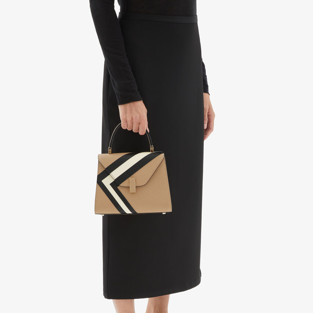 Valextra Borsa a mano da Donna Mini in Pelle Beige e Nera | Valextra Iside In Saldo