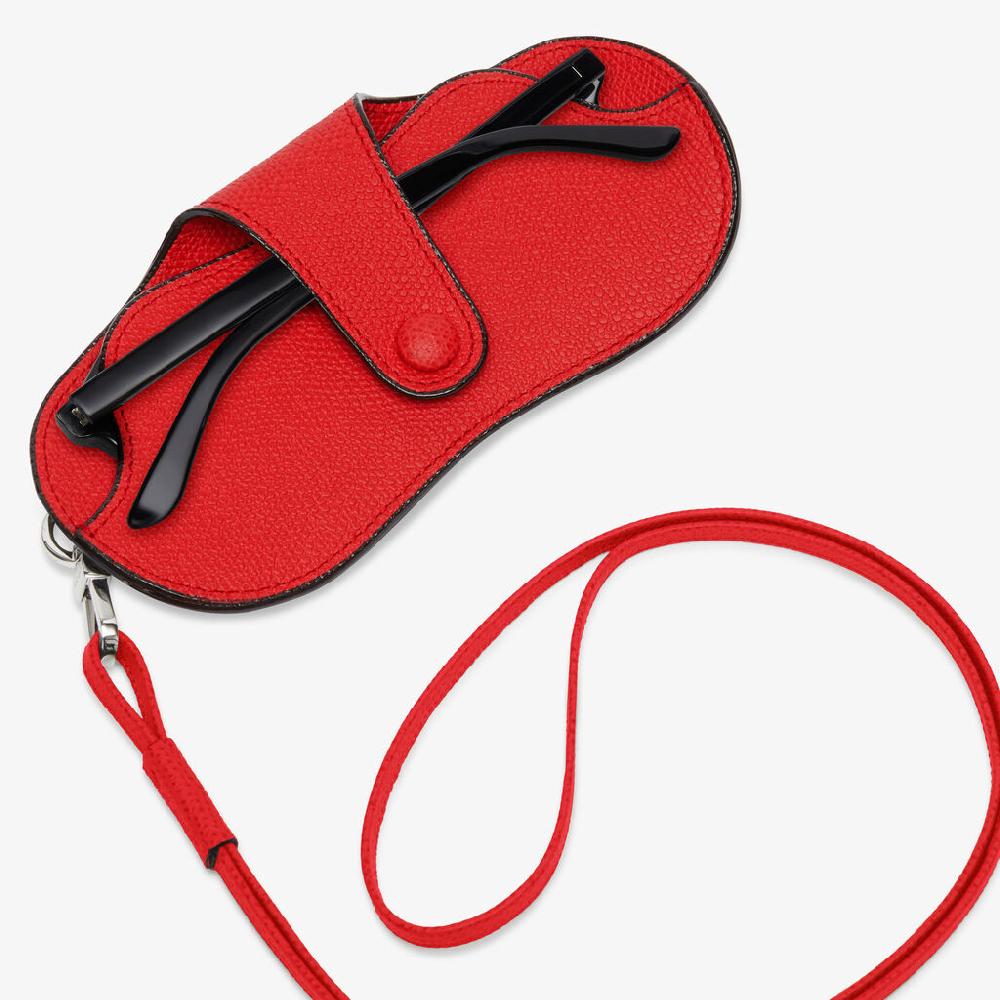 Valextra Porta occhiali da Donna con tracolla in Pelle Rossa | Valextra Soddisfazione Garantita