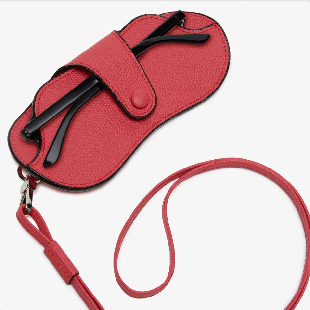 Valextra Porta Occhiali Con Tracolla | Pelle di vitello Millepunte | Rosa Fragola | Valextra Offerte