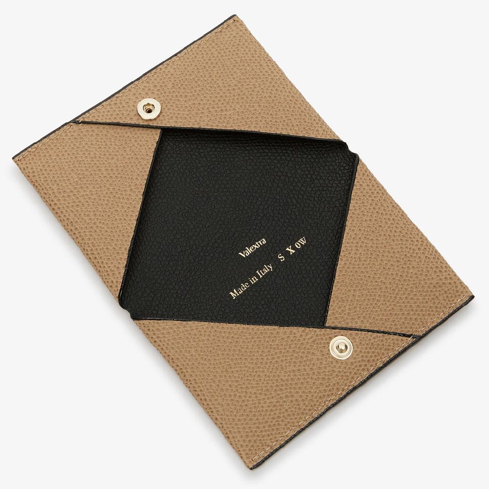 Valextra Porta carte piccolo di Lusso in Pelle Beige e Nera | Valextra Vendita Economica