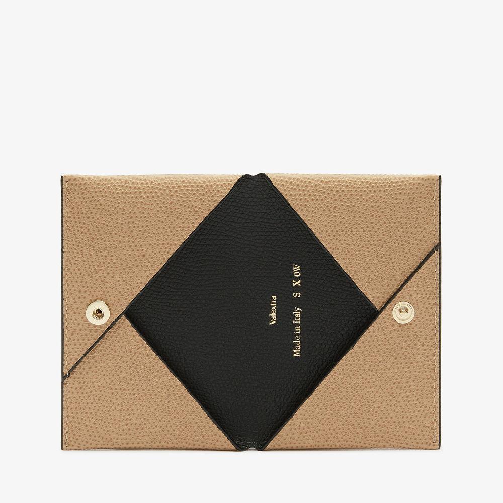 Valextra Porta carte piccolo di Lusso in Pelle Beige e Nera | Valextra Vendita Economica