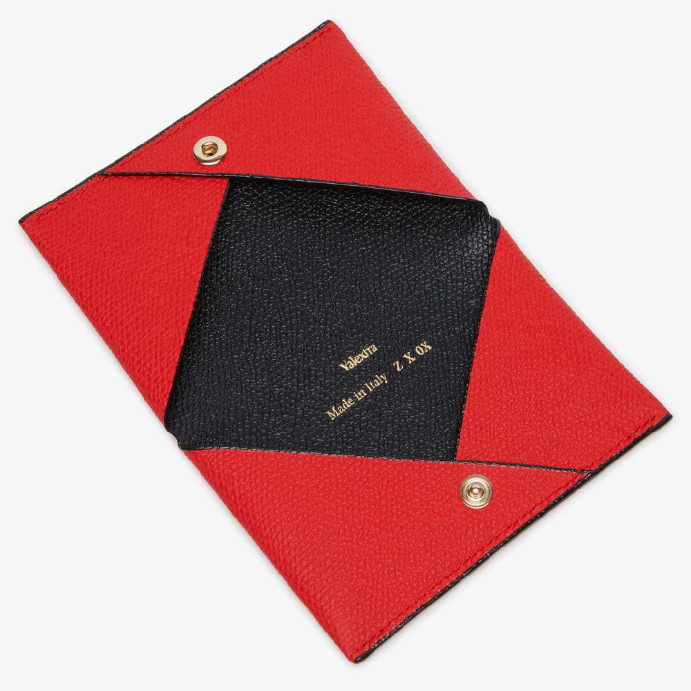 Valextra Porta carte con bottone da Donna in Pelle Rossa e Nera | Valextra Saldi Di Fabbrica