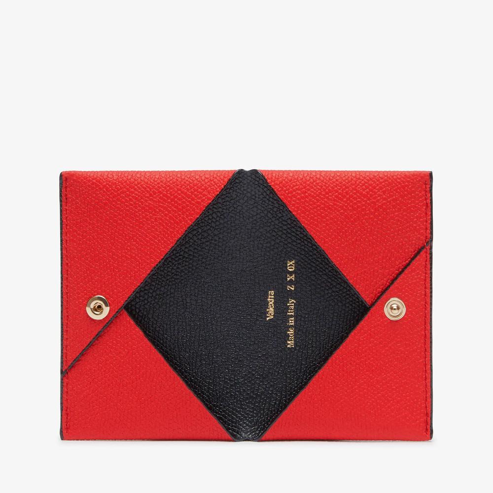 Valextra Porta carte con bottone da Donna in Pelle Rossa e Nera | Valextra Saldi Di Fabbrica
