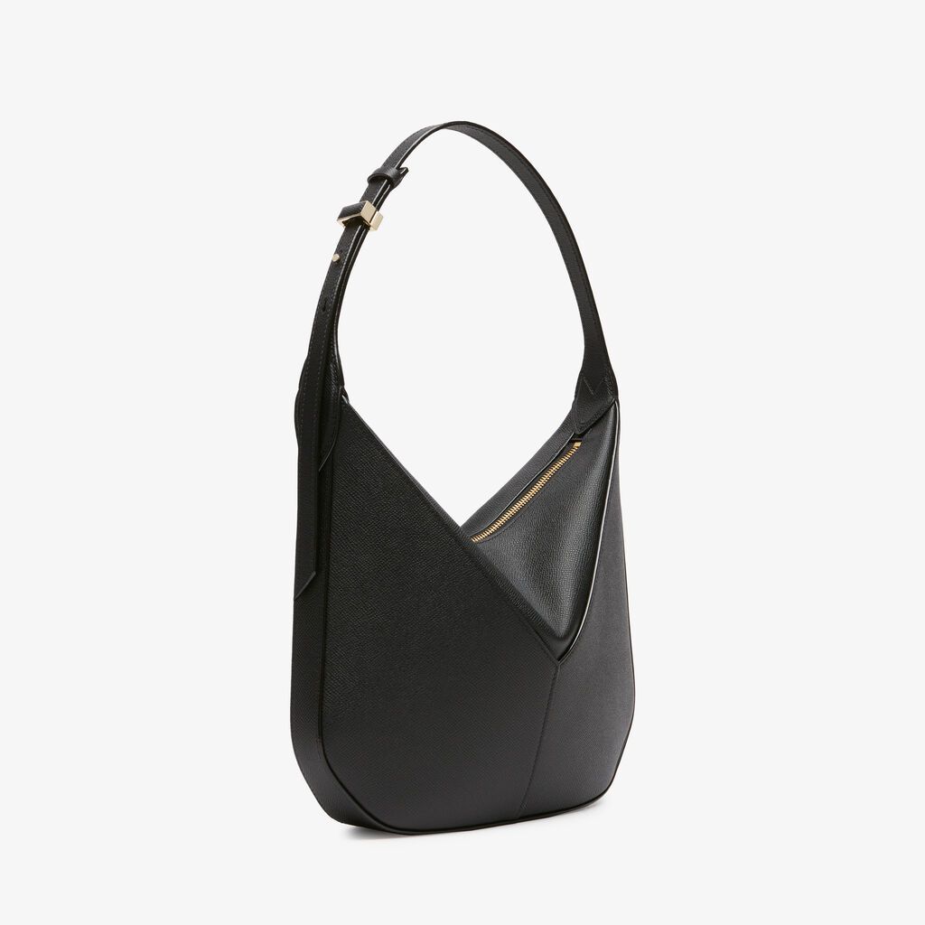 Valextra Borsa Hobo Vivi Mini | Pelle di vitello Millepunte Soft | Nero | Valextra Moda