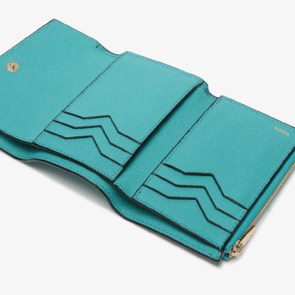 Valextra Portafoglio da Donna di Lusso in Pelle Azzurra | Valextra Pocket Promozione