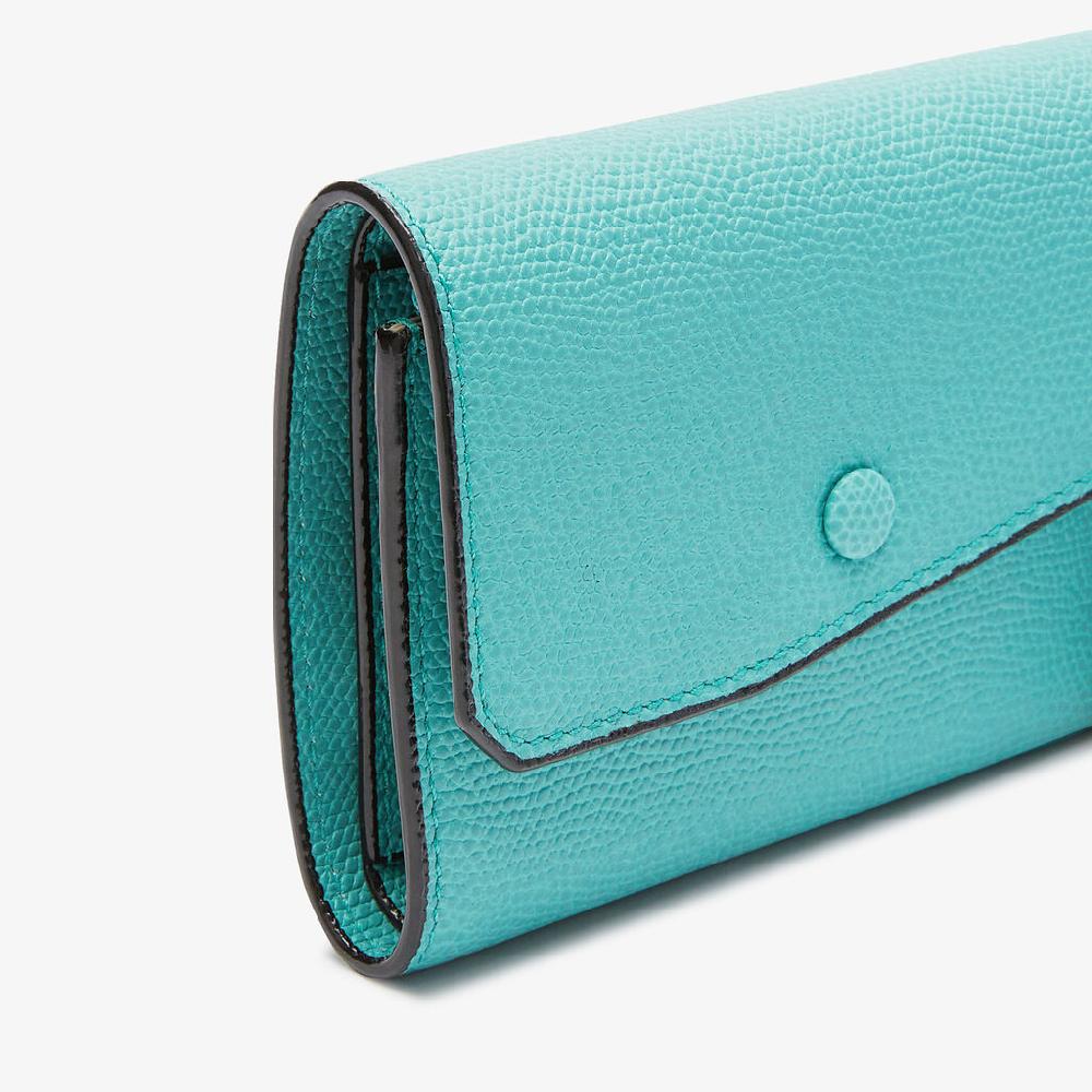 Valextra Portafoglio da Donna di Lusso in Pelle Azzurra | Valextra Pocket Promozione
