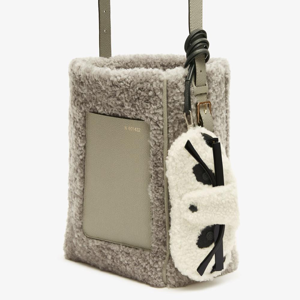 Valextra PORTA OCCHIALI CON TRACOLLA MONTONE RICAMO PANDA/VITELLO VS PALLADIO Latest stili
