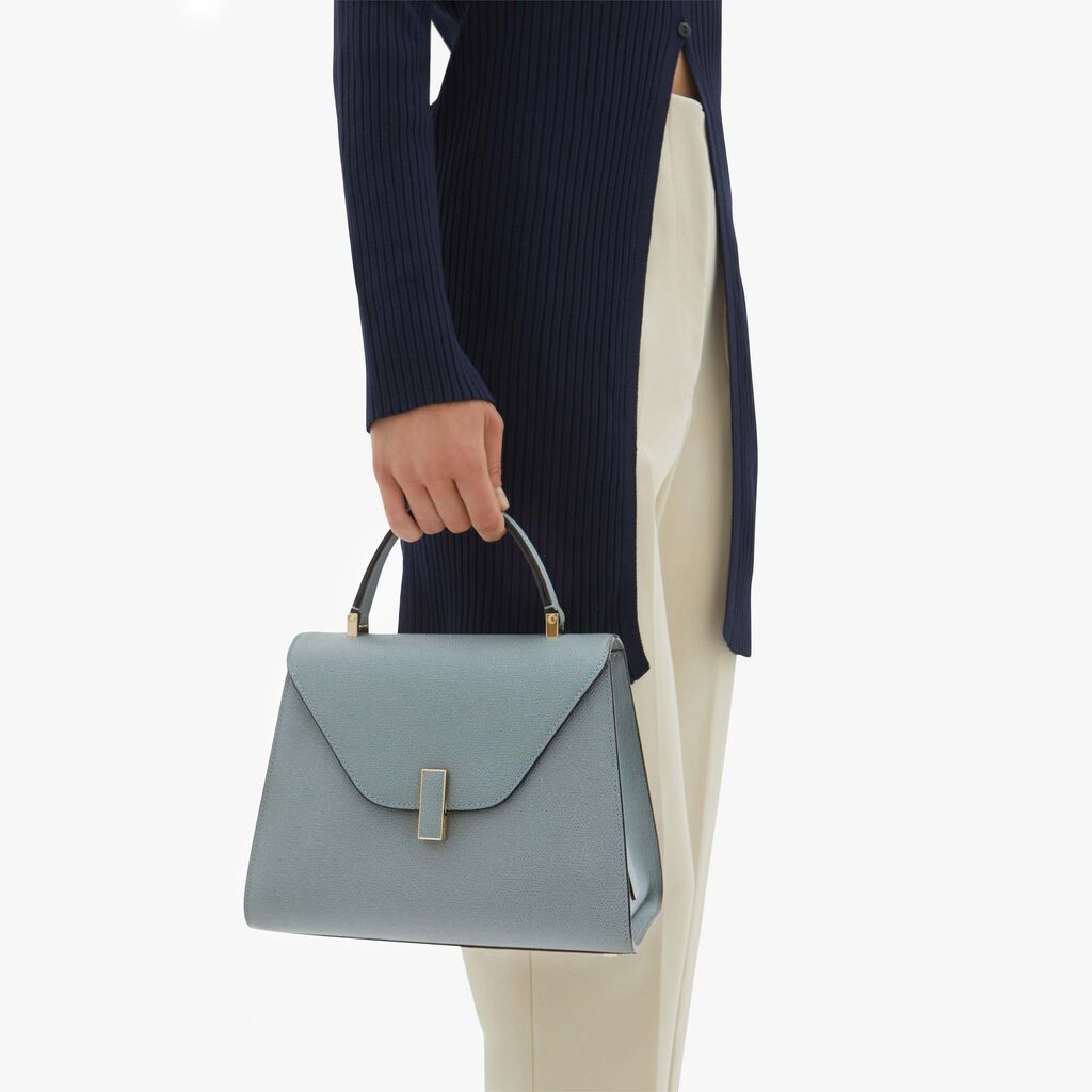 Valextra Valextra Iside: Borsa a mano Media in Pelle Blu Presa
