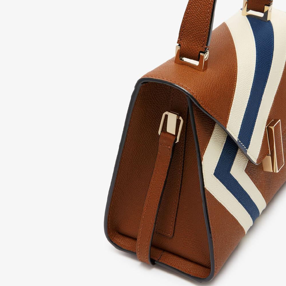 Valextra Borsetta da Donna Pelle intarsia Marrone e Bianca | Valextra Iside Sconto