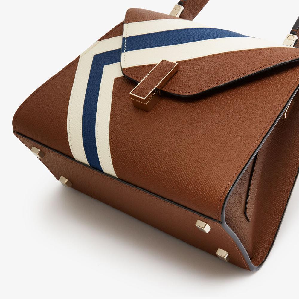 Valextra Borsetta da Donna Pelle intarsia Marrone e Bianca | Valextra Iside Sconto