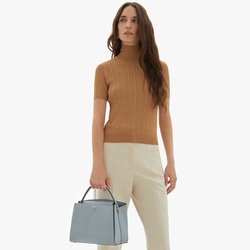 Valextra Valextra Brera: Borsa a mano Media in Pelle Blu Saldi Di Fabbrica