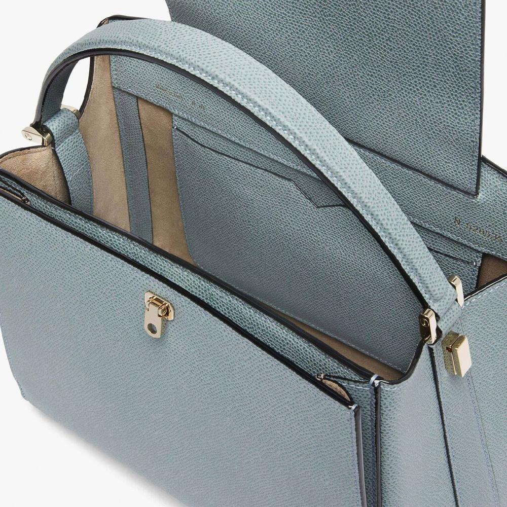 Valextra Valextra Brera: Borsa a mano Media in Pelle Blu Saldi Di Fabbrica