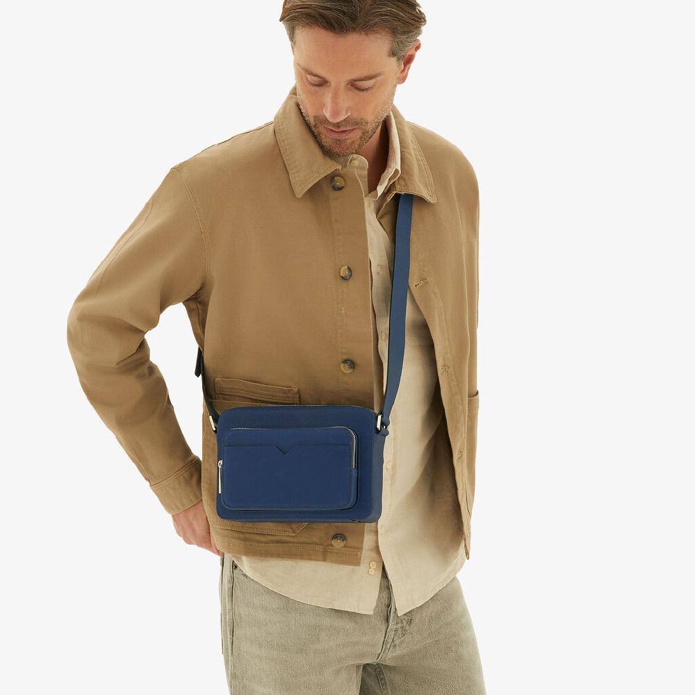 Valextra Borsa reporter da Uomo in Pelle Blu Zaffiro | Valextra V-Line Italia