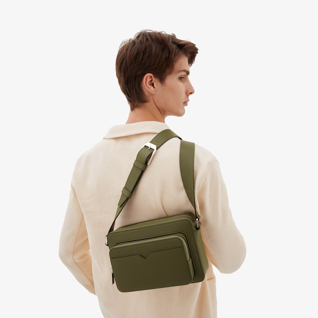 Valextra Borsa a tracolla da Uomo Verde Militare | Valextra V-Line Nuovo
