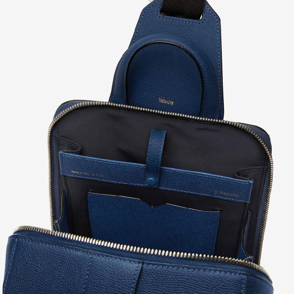 Valextra Zaino monospalla Uomo di Lusso in Pelle Blu | Valextra V-Line Qualità