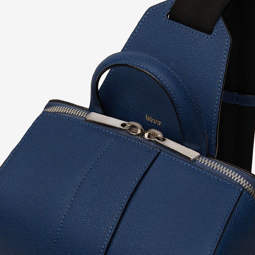 Valextra Zaino monospalla Uomo di Lusso in Pelle Blu | Valextra V-Line Qualità