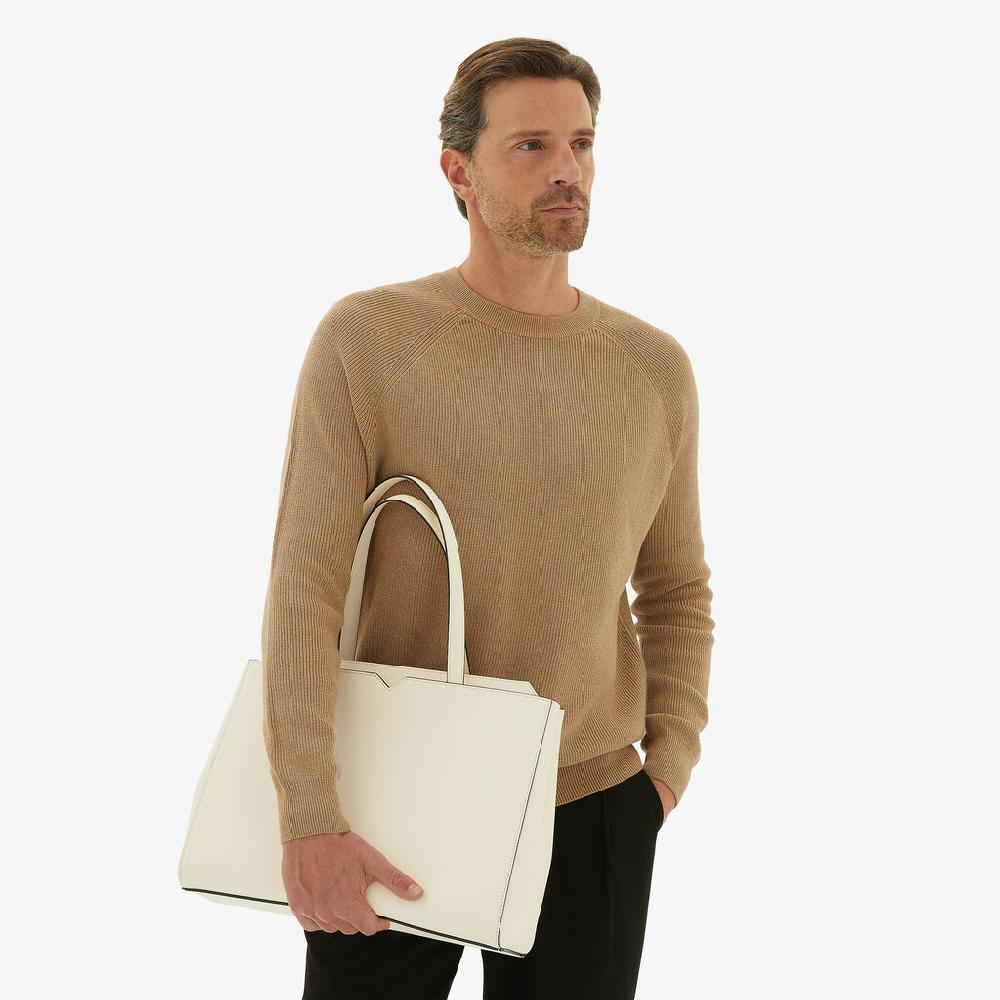 Valextra Shopping bag orizzontale da Uomo in Pelle Bianca | Valextra V-Line Negozi Online