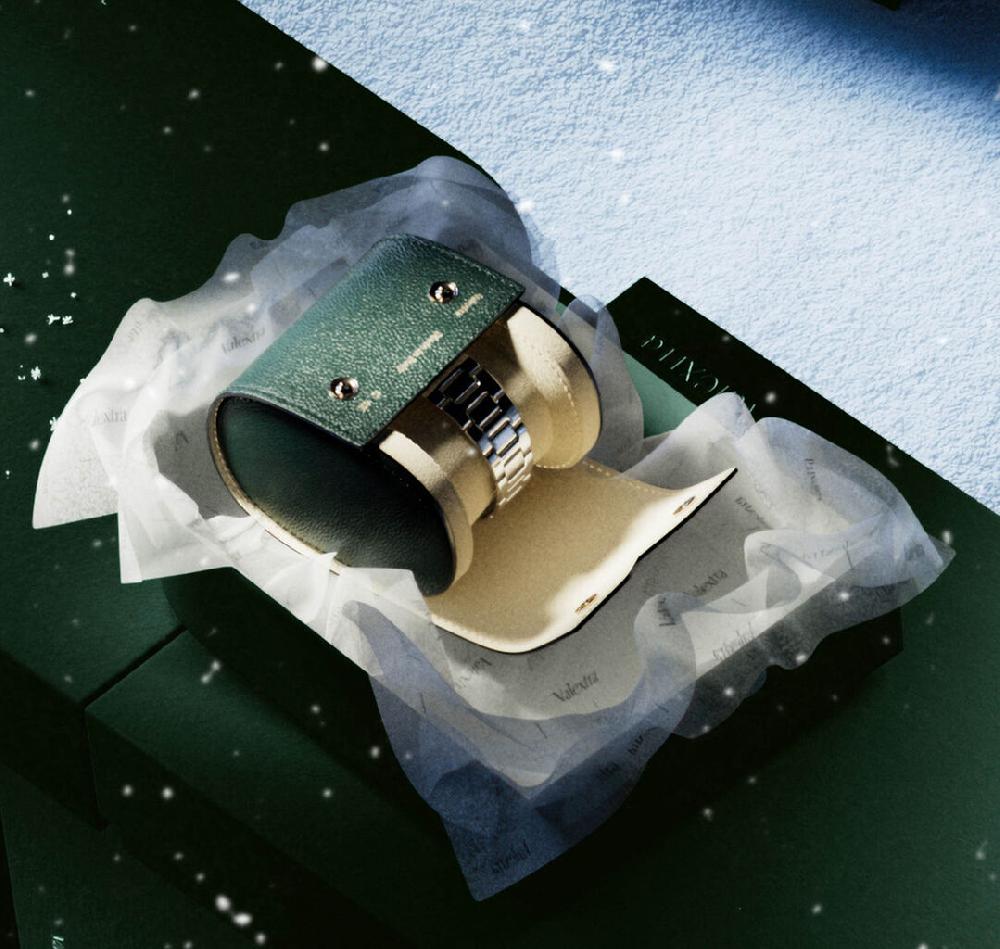 Valextra Porta orologio singolo di Lusso in Pelle Verde | Valextra V-Line Saldi Di Fabbrica