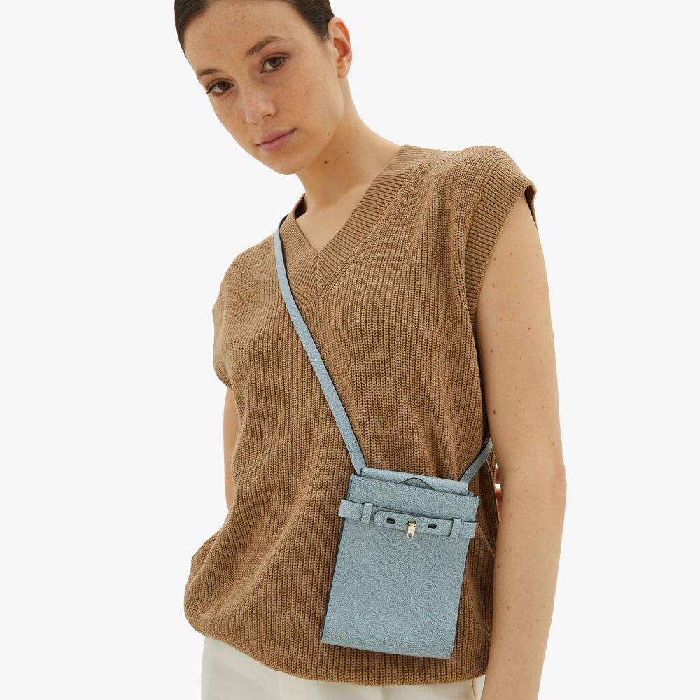 Valextra Borsa a tracolla Micro in Pelle Blu | Valextra Brera Italy