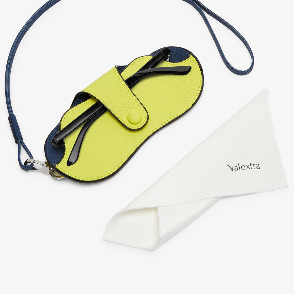 Valextra Custodia occhiali di Lusso in Pelle Gialla lime e Blu | Valextra Qualità