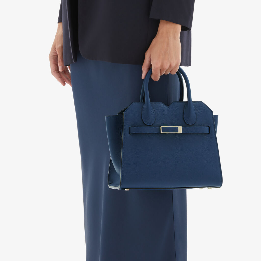 Valextra Borsa due manici da Donna di Lusso in Pelle Blu Zaffiro | Valextra Acquista Ora