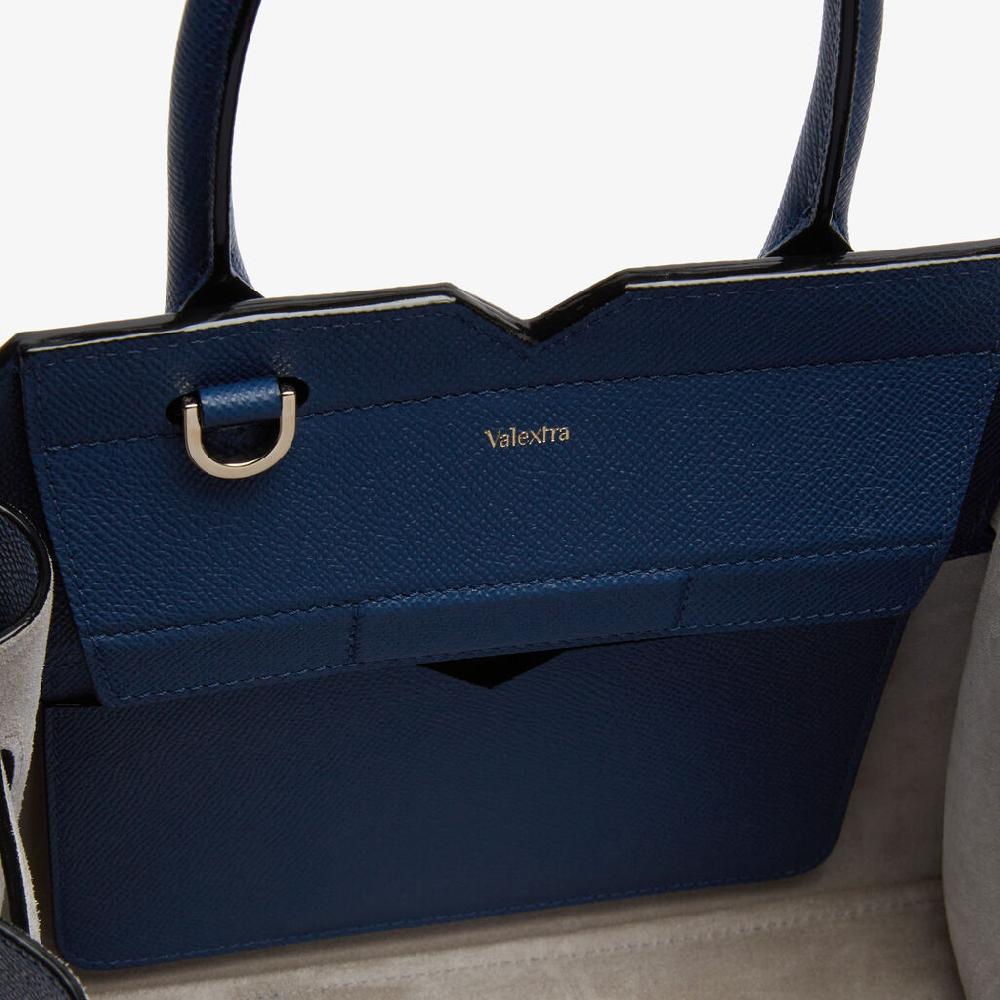 Valextra Borsa due manici da Donna di Lusso in Pelle Blu Zaffiro | Valextra Acquista Ora