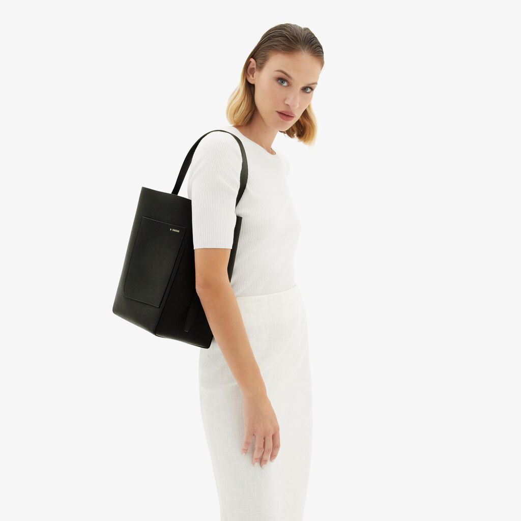 Valextra Borsa a secchiello da Donna in Media Pelle Nera | Valextra Soft Vendita calda