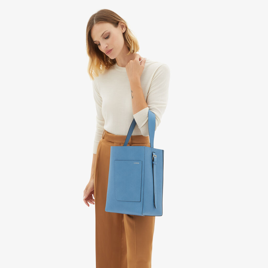Valextra Borsa a secchiello da Donna Media in Pelle Azzurra | Valextra Soft Shopping Online