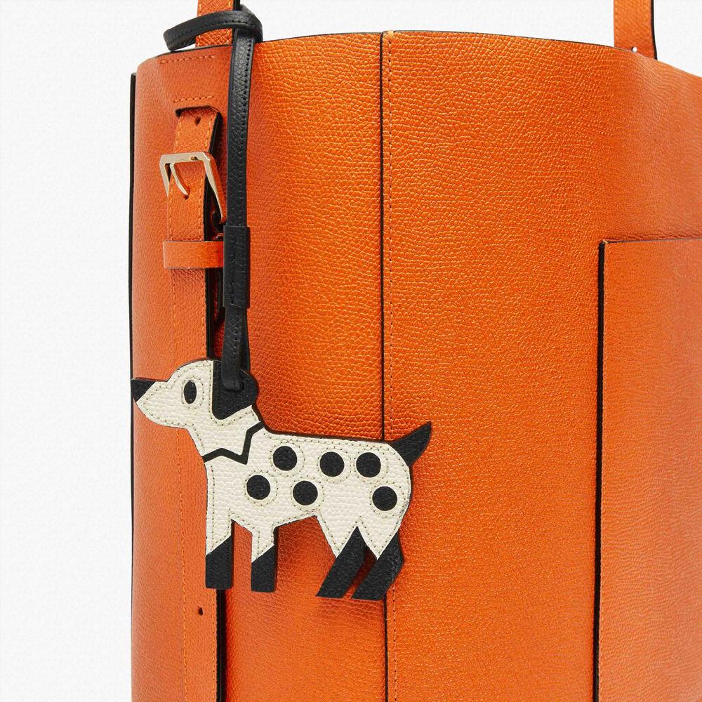 Valextra Charm cagnolino di Lusso in Pelle Bianca e Nera | Valextra Saldi Di Fabbrica