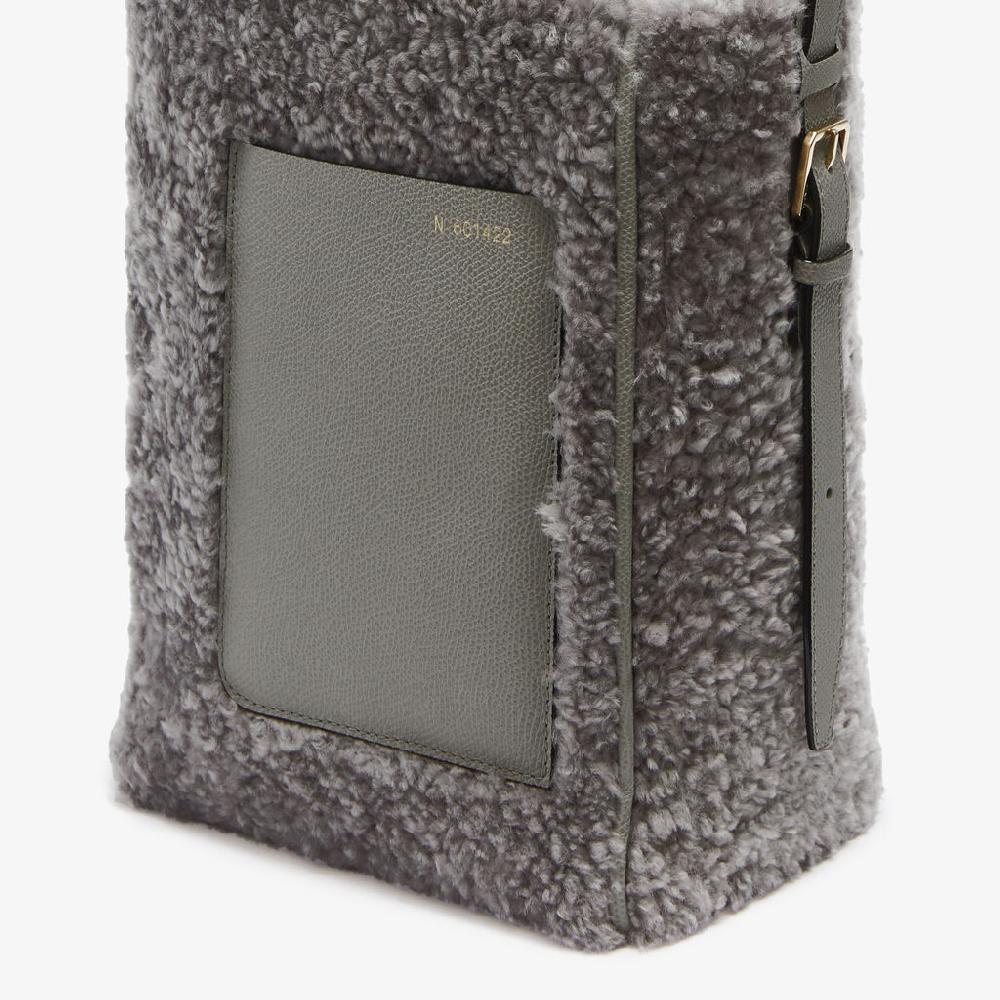 Valextra Borsa a secchiello da Donna Mini Shearling Grigia | Valextra Soft Italia