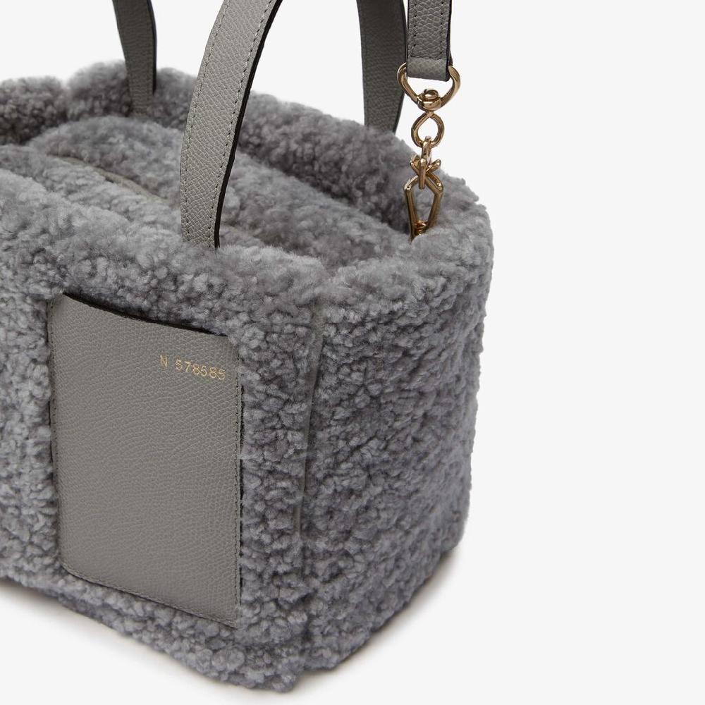 Valextra Borsa a secchiello da Donna in Shearling Grigia | Valextra Soft 2025