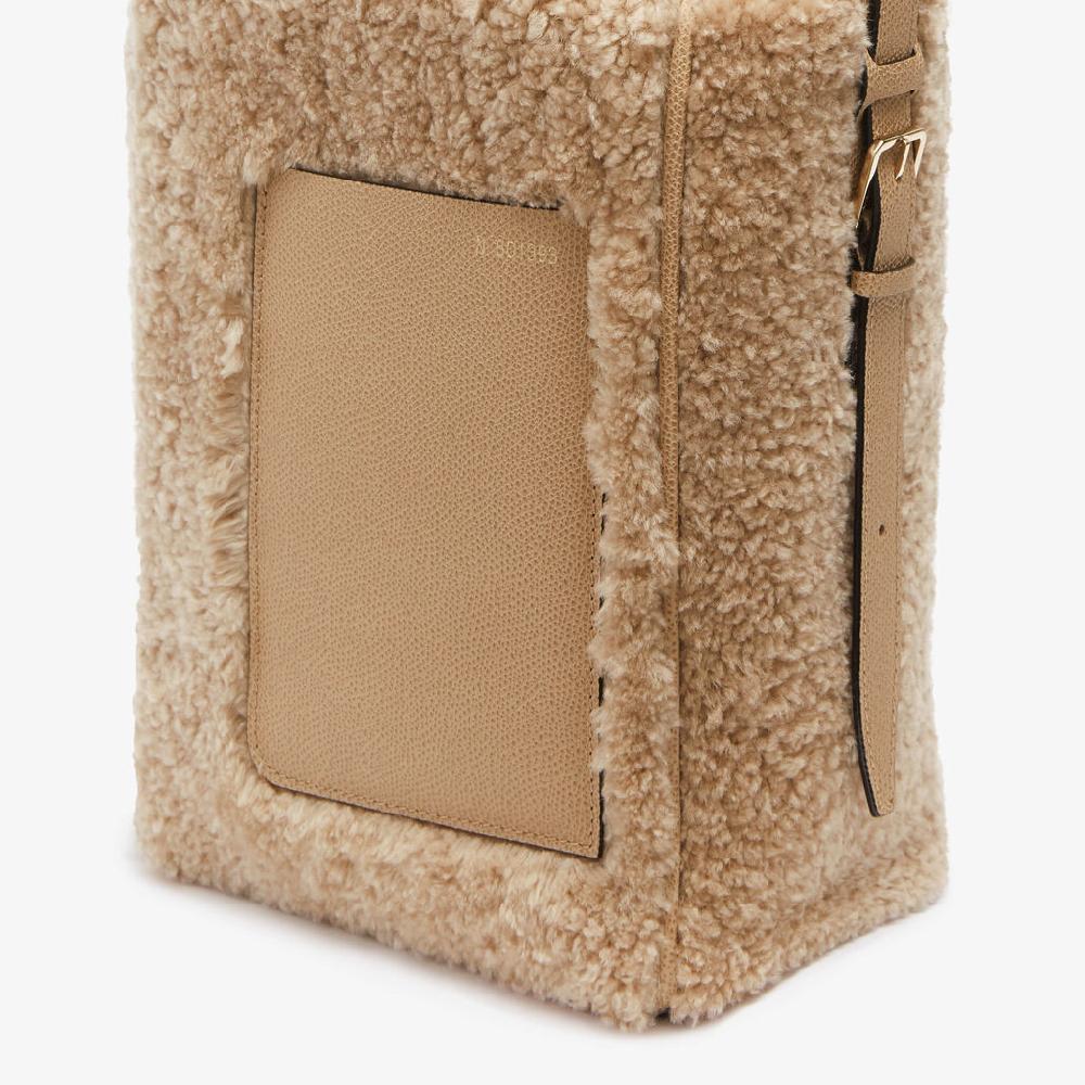 Valextra Borsa a secchiello da Donna Mini Shearling Beige | Valextra Soft In Linea