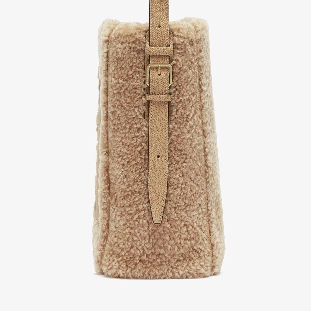 Valextra Borsa a secchiello da Donna Mini Shearling Beige | Valextra Soft In Linea