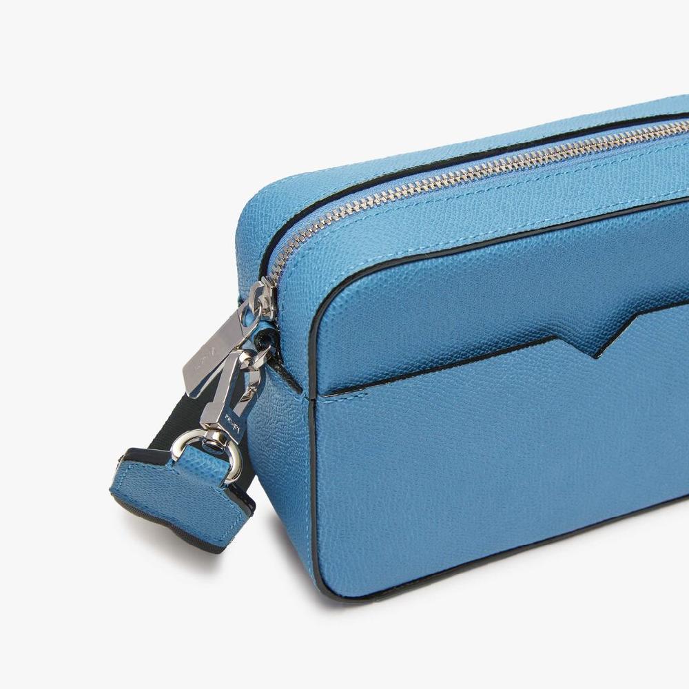 Valextra Borsa a tracolla Uomo di Lusso in Pelle Azzurra | Valextra V-Line Consegna Veloce