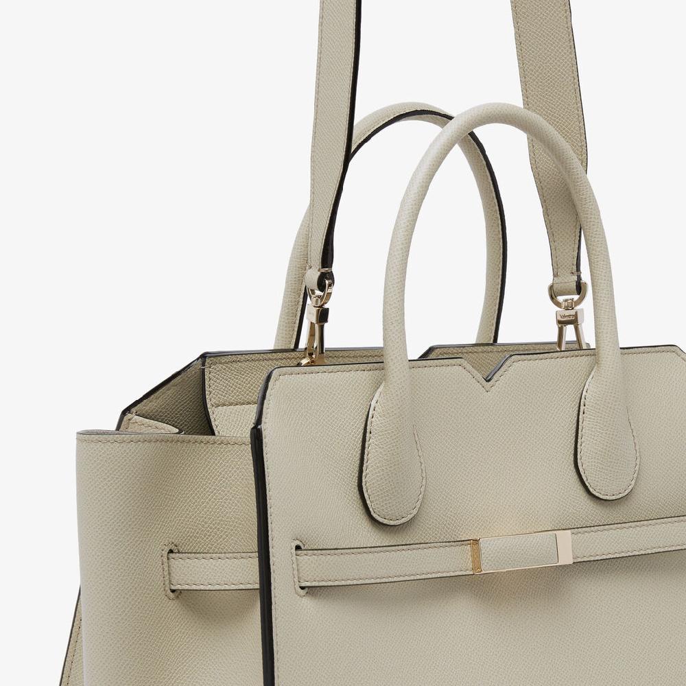 Valextra Borsa A Due Manici Milano Media | Pelle di vitello Millepunte Soft | Grigio Lino | Valextra Offerte