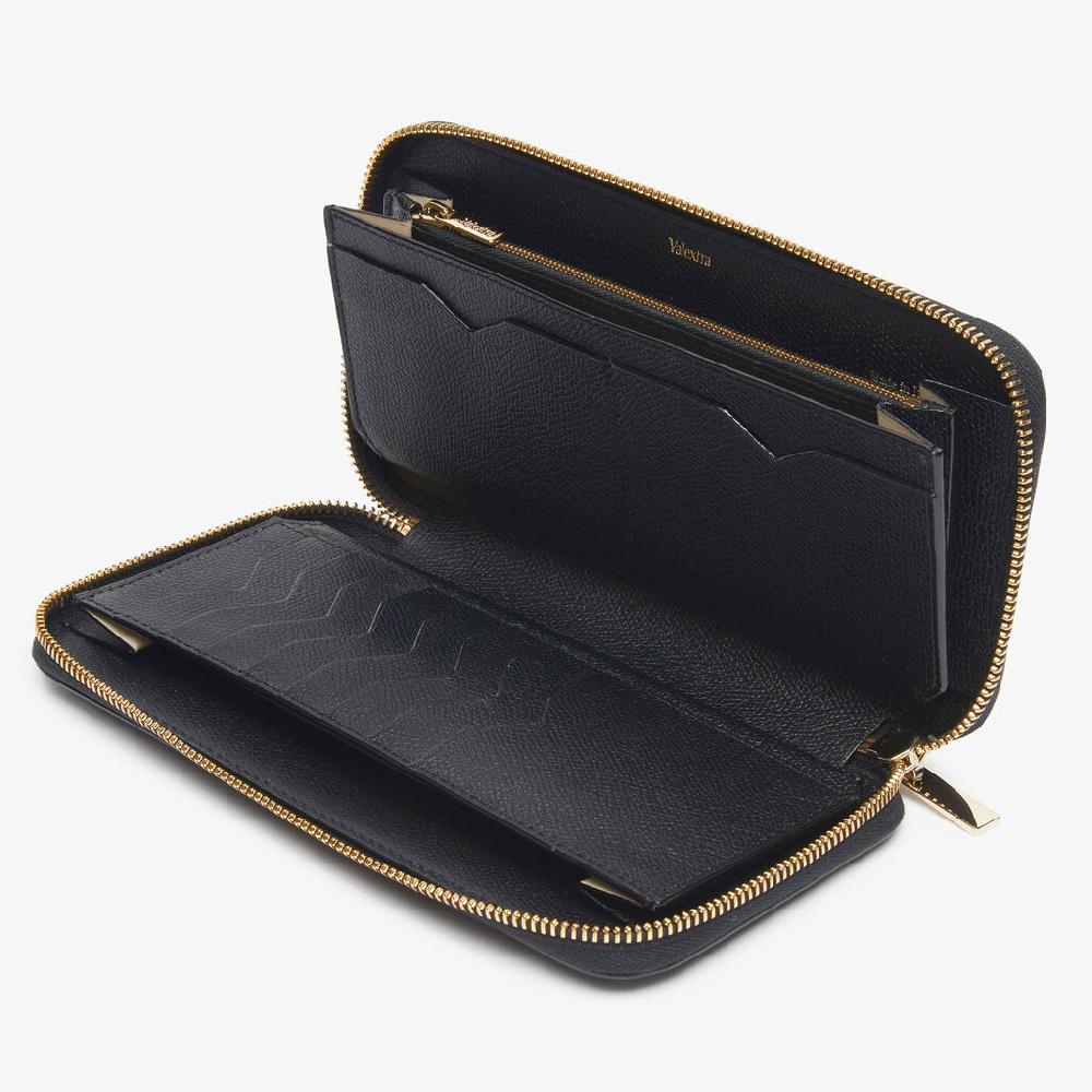 Valextra Portafoglio da Donna di Lusso in Pelle Nera | Valextra Zip Around Vendita