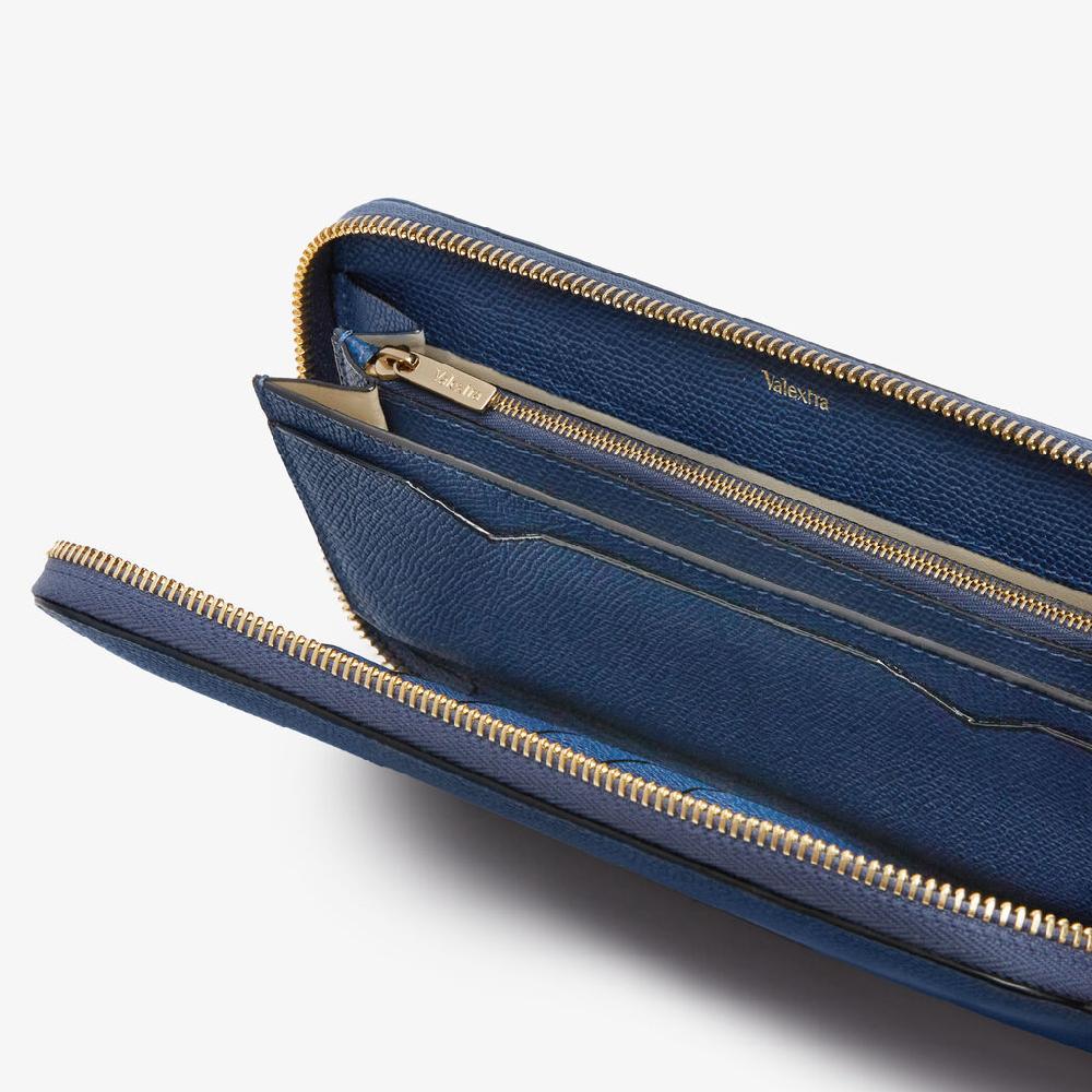 Valextra Portafoglio da Uomo in Pelle Blu Zaffiro | Valextra Zip Around Promozione