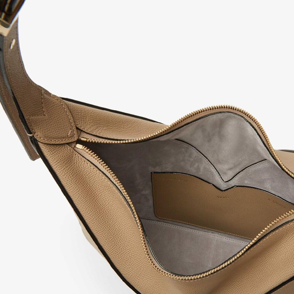 Valextra Borsa hobo da Donna di Lusso in Pelle rigida Beige | Valextra Vivi Novità
