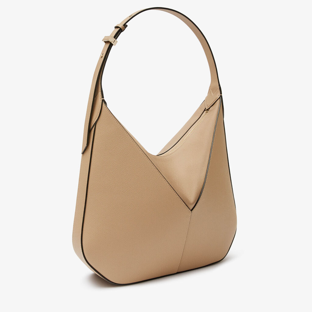 Valextra Borsa hobo da Donna di Lusso in Pelle rigida Beige | Valextra Vivi Novità