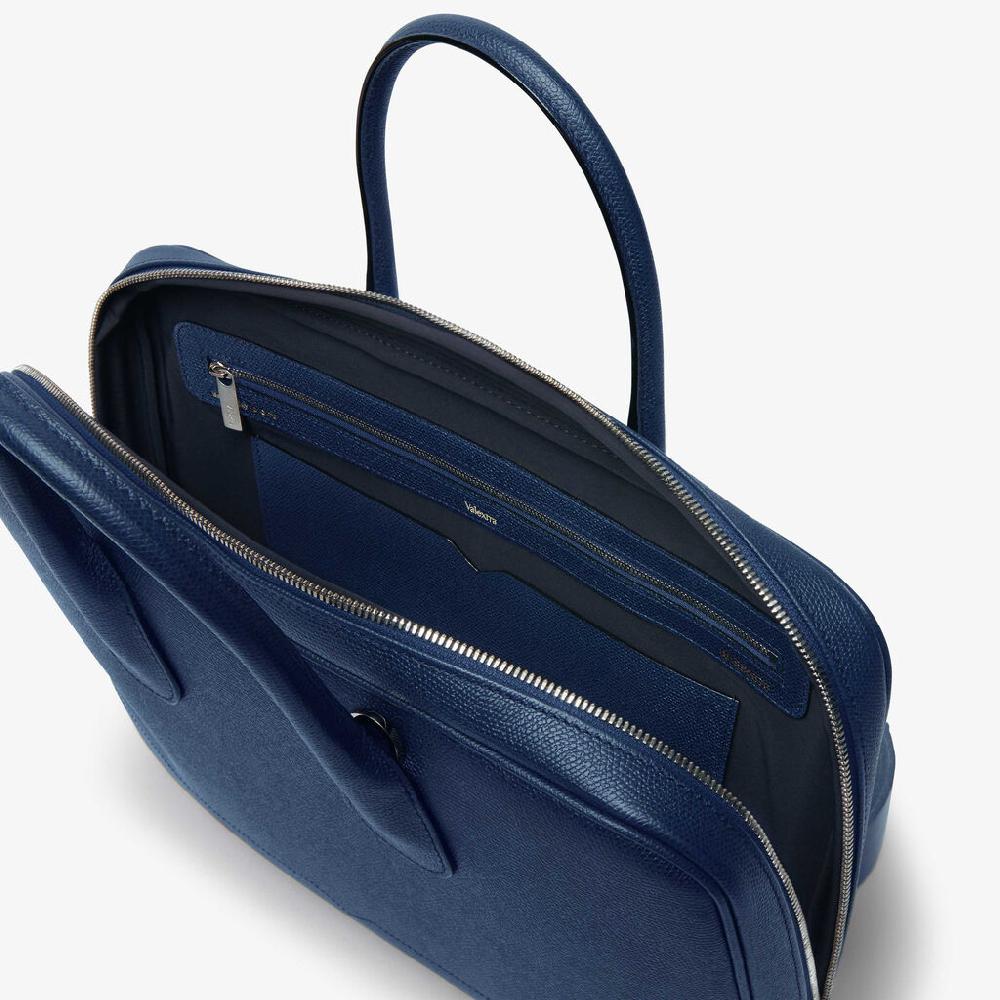 Valextra Borsa da computer Uomo in Pelle Blu Zaffiro | Valextra My Logo Online
