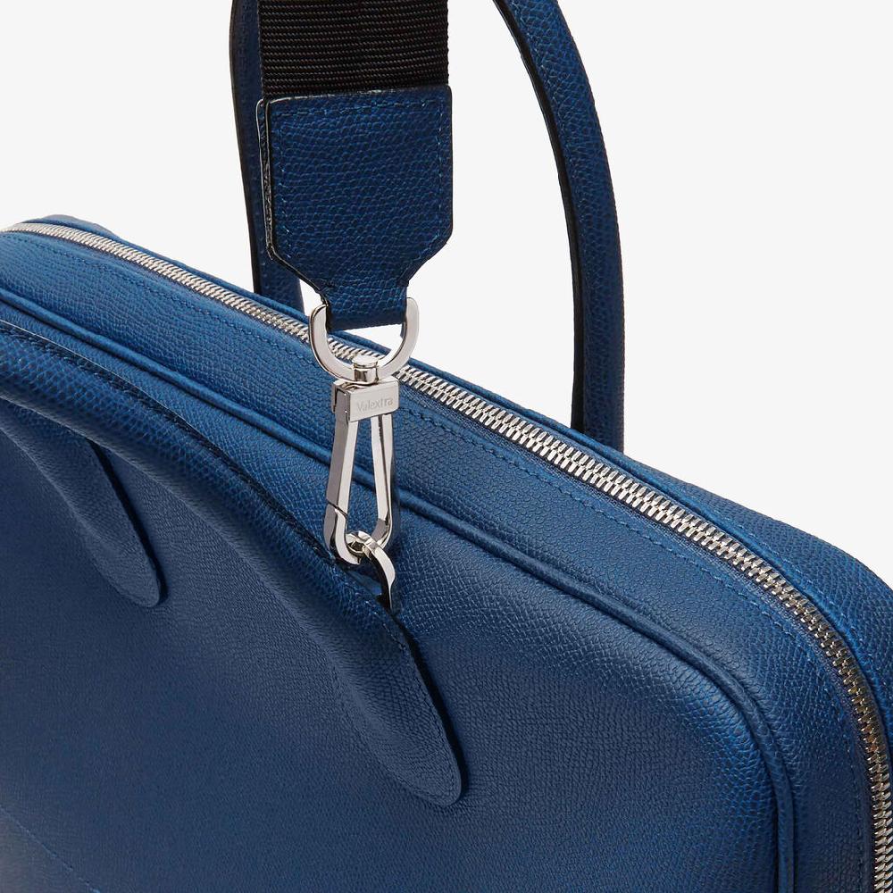 Valextra Borsa da computer Uomo in Pelle Blu Zaffiro | Valextra My Logo Online