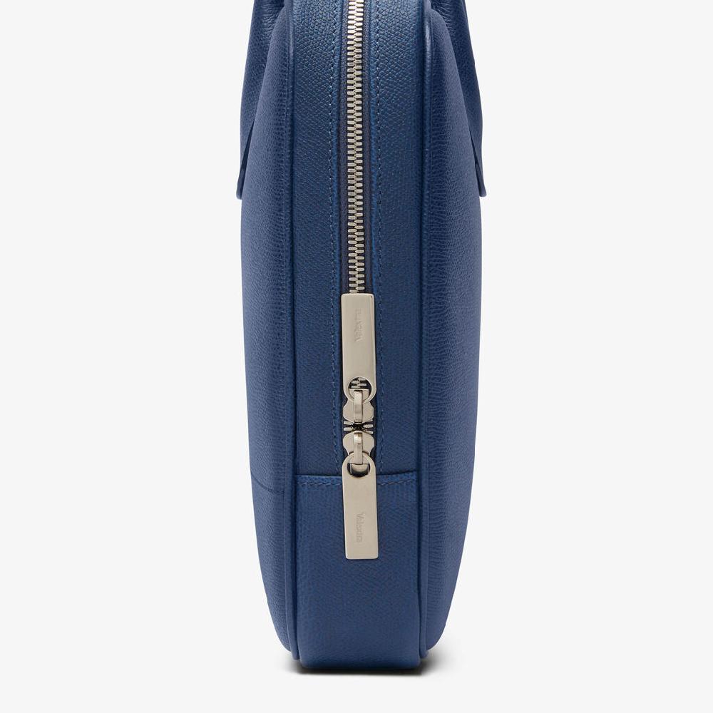 Valextra Borsa da computer Uomo in Pelle Blu Zaffiro | Valextra My Logo Online