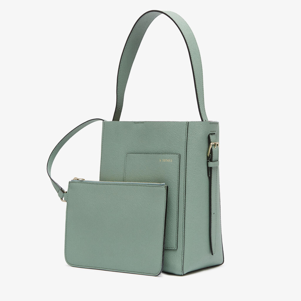 Valextra Borsa a Secchiello Soft Mini | Pelle di vitello Millepunte | Verde Eucalipto | Valextra Moda