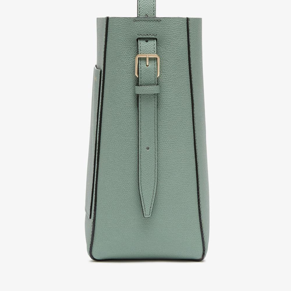 Valextra Borsa a Secchiello Soft Mini | Pelle di vitello Millepunte | Verde Eucalipto | Valextra Moda